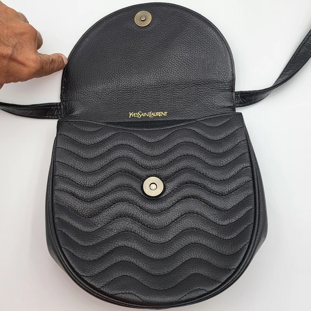 Yves Saint Laurent Cassandra Logo Black Leather Shoulder Bag Vintage Super Rare. - Picture 7 of 16